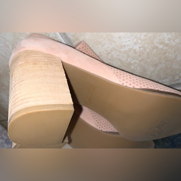 Worn 1X Cole Haan SHILOH peep top stacked heel women’s leather booties size 9.5 - Picture 5 of 17